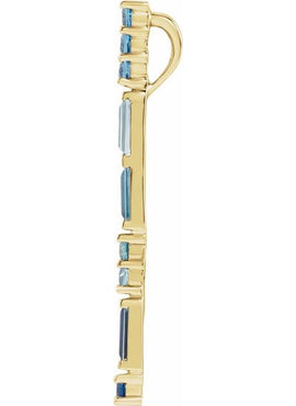 14K Rose Gold Natural Blue Multi-Gemstone Bar Pendant