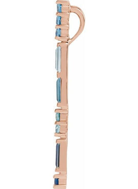 14K Rose Gold Natural Blue Multi-Gemstone Bar Pendant