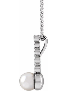 Sterling Silver Cultured White Akoya Pearl & 1/8 CTW Natural Diamond Bar Pendant