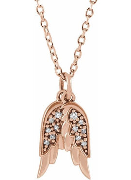 14K Rose Gold .03 CTW Natural Diamond Angel Wings Pendant