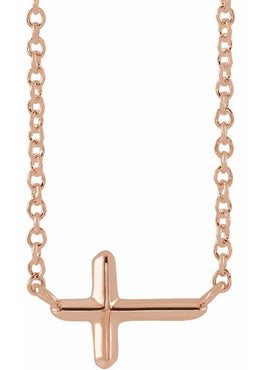 14K Rose Gold Sideways Cross 18