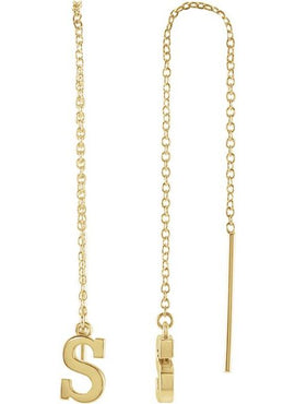 14K Yellow Gold Single Initial A Chain Earring