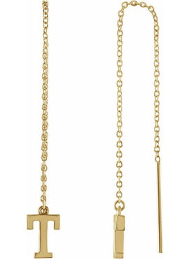 14K Yellow Gold Single Initial A Chain Earring