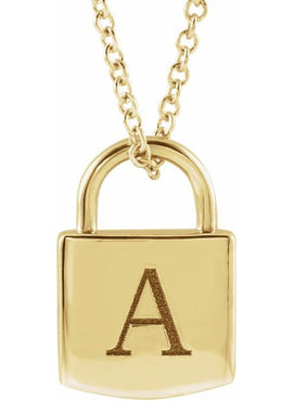 14K Yellow Gold Engravable Lock Pendant