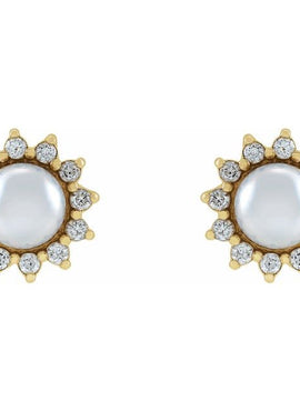 14K White Gold Cultured White Akoya Pearl & 1/6 CTW Natural Diamond Halo-Style Earrings