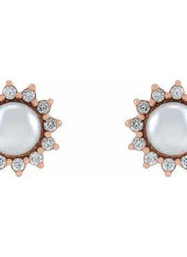 14K White Gold Cultured White Akoya Pearl & 1/6 CTW Natural Diamond Halo-Style Earrings