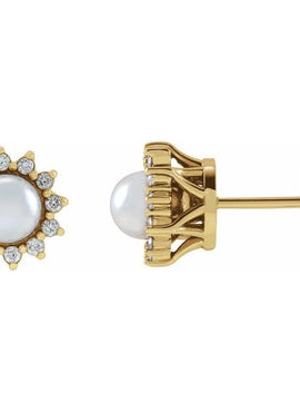 14K White Gold Cultured White Akoya Pearl & 1/6 CTW Natural Diamond Halo-Style Earrings