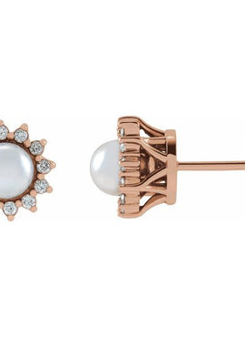 14K White Gold Cultured White Akoya Pearl & 1/6 CTW Natural Diamond Halo-Style Earrings