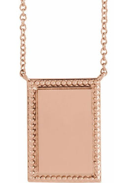 14K Rose Gold Engravable Beaded Bar 16