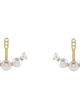14K Yellow Gold Cultured Akoya Pearl & 1/4 CTW Natural Diamond Earring Jackets