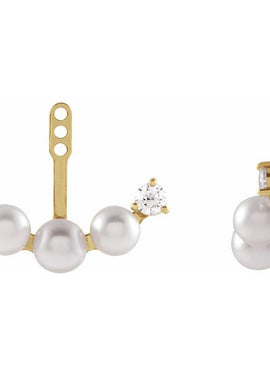14K Yellow Gold Cultured Akoya Pearl & 1/4 CTW Natural Diamond Earring Jackets