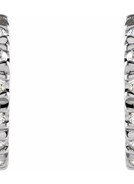 14K White Gold 1/2 CTW Natural Diamond French-Set 15 mm Huggie Hoop Earrings