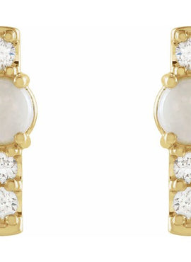 14K Yellow Gold Natural Turquoise & 1/5 CTW Natural Diamond Bar Earrings