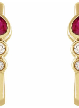 Platinum Natural Ruby & 1/10 CTW Natural Diamond Bezel-Set Hoop Earrings