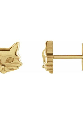 14K Yellow Gold Tiny Cat Earrings