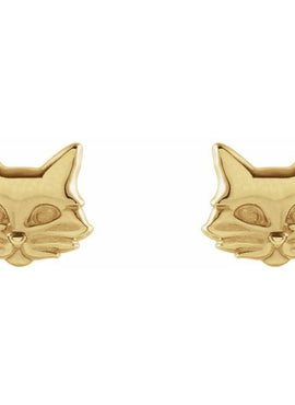 14K Yellow Gold Tiny Cat Earrings