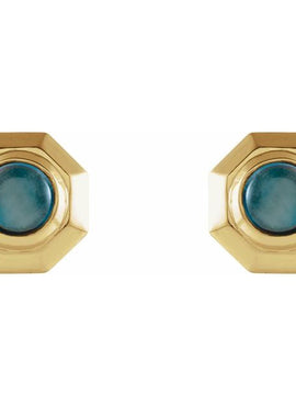 Sterling Silver Natural Turquoise Geometric Cabochon Earrings