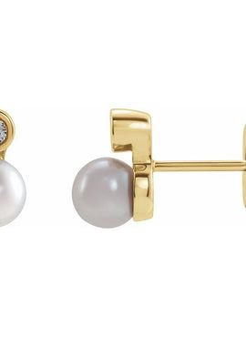 14K Rose Gold Cultured White Akoya Pearl & .06 CTW Natural Diamond Earrings