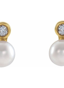 14K Rose Gold Cultured White Akoya Pearl & .06 CTW Natural Diamond Earrings