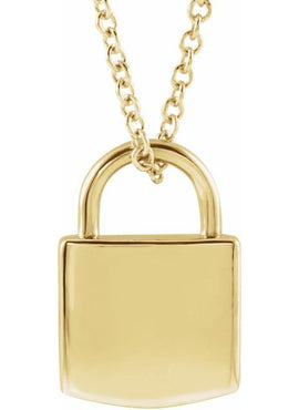 14K Yellow Gold Engravable Lock Pendant