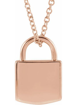 14K Yellow Gold Engravable Lock Pendant
