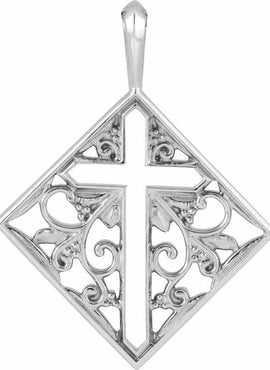 Sterling Silver 23.39x18 mm Ornate Pierced Cross Pendant
