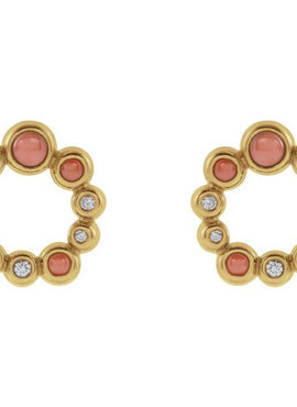 14K Yellow Gold Natural Turquoise & 1/8 CTW Natural Diamond Earrings