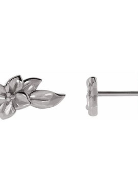 14K White Gold Flower Earrings