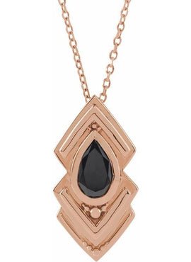Platinum Natural Black Onyx Geometric Pendant