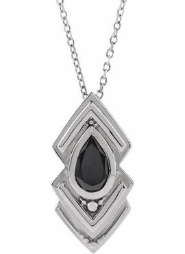 Platinum Natural Black Onyx Geometric Pendant
