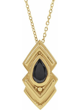 Platinum Natural Black Onyx Geometric Pendant