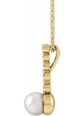 Sterling Silver Cultured White Akoya Pearl & 1/8 CTW Natural Diamond Bar Pendant