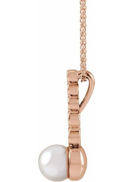 Sterling Silver Cultured White Akoya Pearl & 1/8 CTW Natural Diamond Bar Pendant