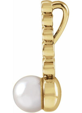 Sterling Silver Cultured White Akoya Pearl & 1/8 CTW Natural Diamond Bar Pendant