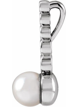 Sterling Silver Cultured White Akoya Pearl & 1/8 CTW Natural Diamond Bar Pendant