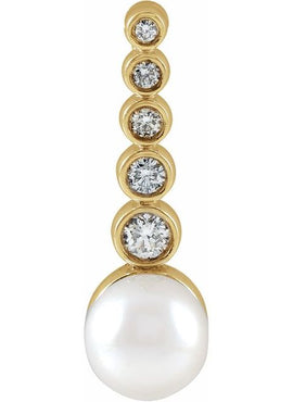 Sterling Silver Cultured White Akoya Pearl & 1/8 CTW Natural Diamond Bar Pendant