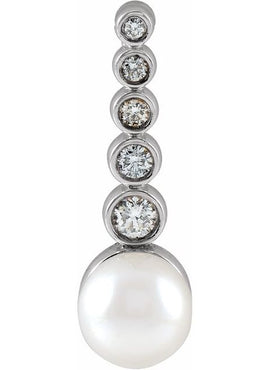 Sterling Silver Cultured White Akoya Pearl & 1/8 CTW Natural Diamond Bar Pendant