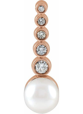 Sterling Silver Cultured White Akoya Pearl & 1/8 CTW Natural Diamond Bar Pendant