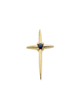 14K Yellow Gold Natural Blue Sapphire Cross Pendant