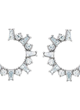 Platinum 1 CTW Natural Diamond Front-Facing Hoop Earrings