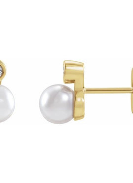 14K Rose Gold Cultured White Akoya Pearl & .06 CTW Natural Diamond Earrings