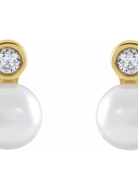 14K Rose Gold Cultured White Akoya Pearl & .06 CTW Natural Diamond Earrings