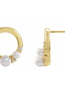 14K Rose Gold Cultured White Seed Pearl & .06 CTW Natural Diamond Circle Earrings