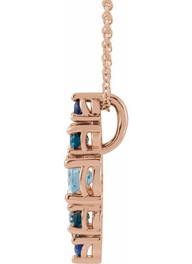 14K Yellow Gold Natural Blue Multi-Gemstone Bar Pendant