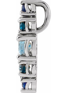 14K Yellow Gold Natural Blue Multi-Gemstone Bar Pendant