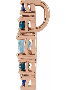 14K Yellow Gold Natural Blue Multi-Gemstone Bar Pendant
