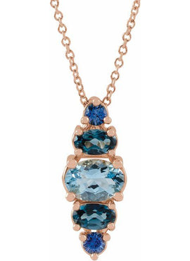 14K Yellow Gold Natural Blue Multi-Gemstone Bar Pendant