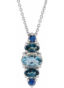 14K Yellow Gold Natural Blue Multi-Gemstone Bar Pendant