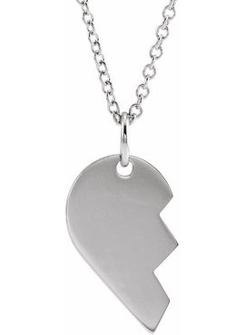 14K White Gold 17x10 mm Left Broken Heart Pendant