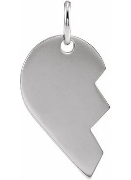 14K White Gold 17x10 mm Left Broken Heart Pendant